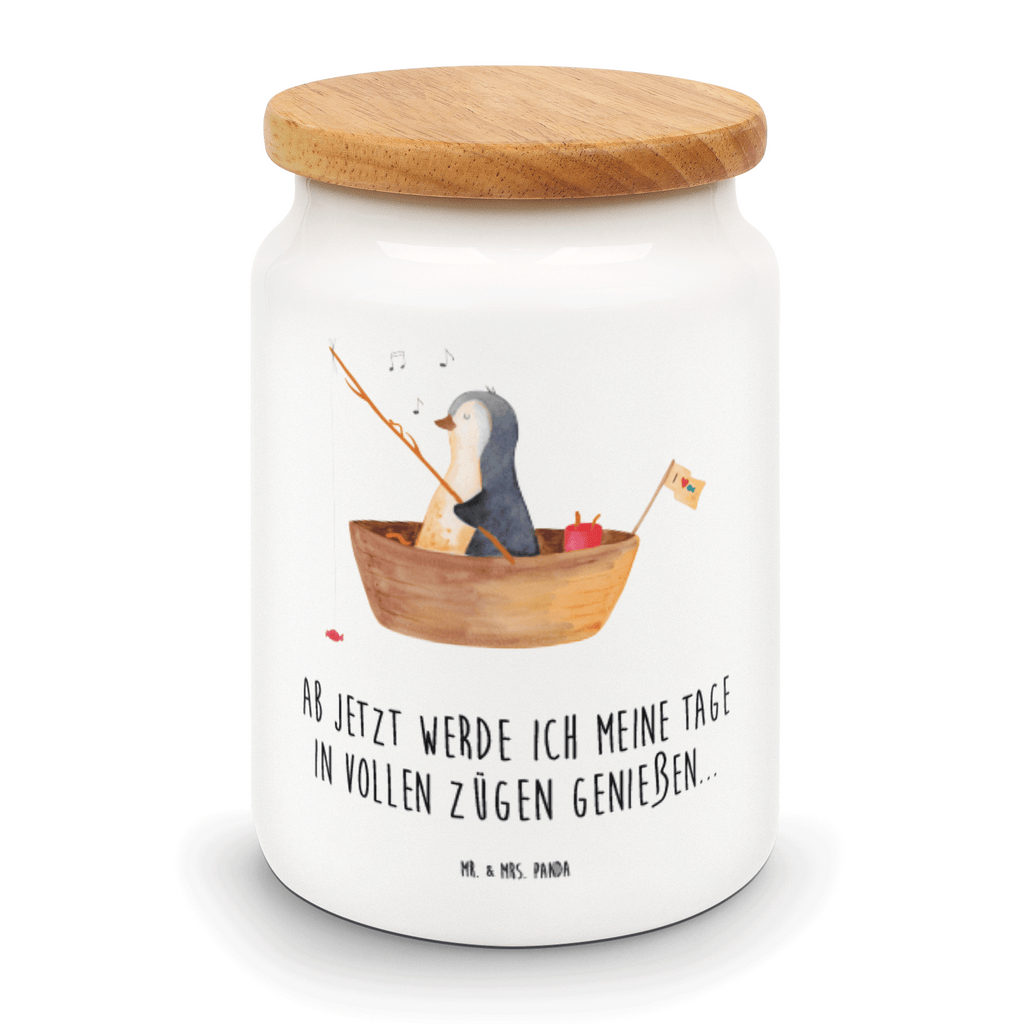 Vorratsdose Pinguin Angelboot Pinguin, Pinguine, Angeln, Boot, Angelboot, Lebenslust, Leben, genießen, Motivation, Neustart, Neuanfang, Trennung, Scheidung, Geschenkidee Liebeskummer,	 Vorratsdose, Keksdose, Keramikdose, Leckerlidose, Dose  Pinguin