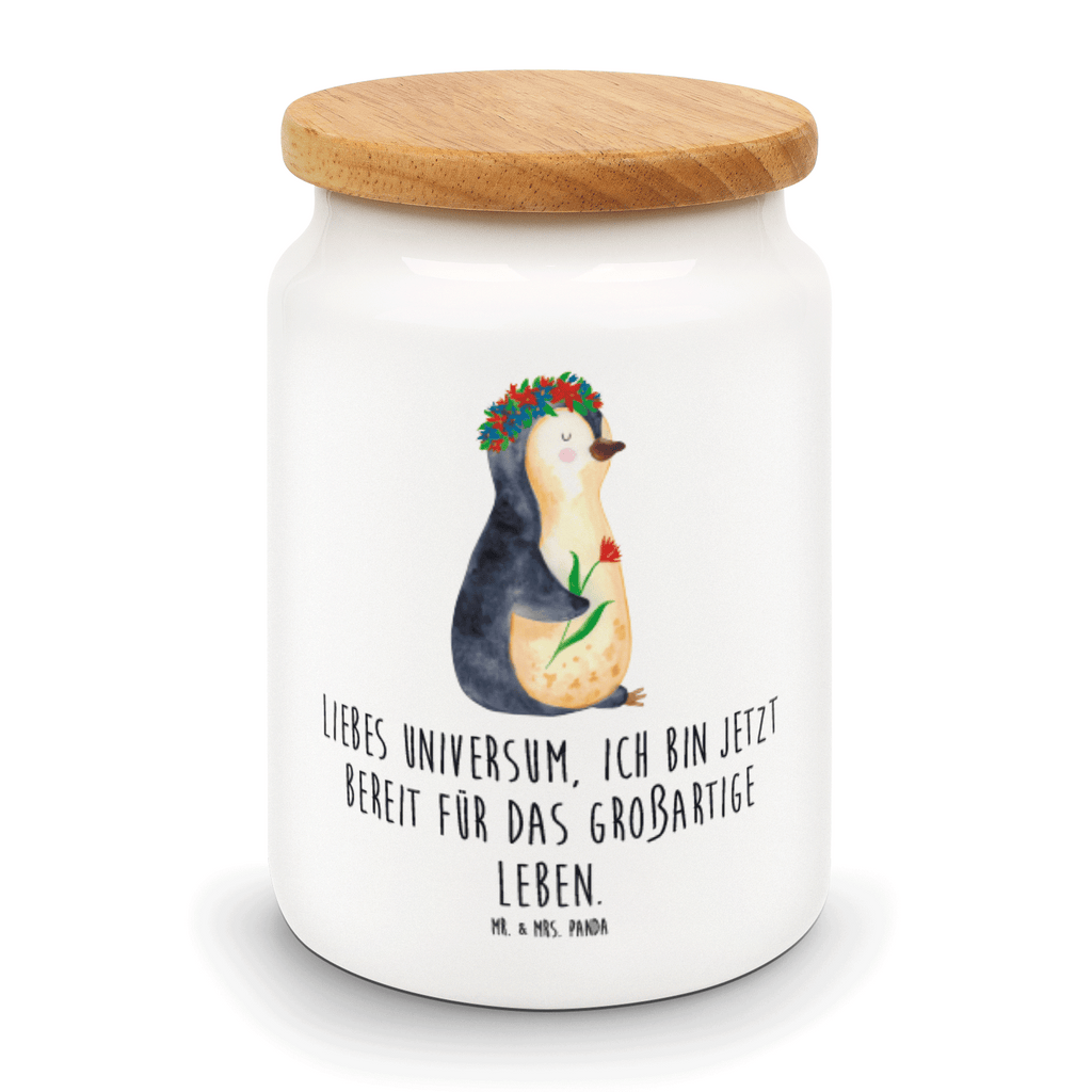 Vorratsdose Pinguin Blumenkranz Pinguin, Pinguine, Blumenkranz, Universum, Leben, Wünsche, Ziele, Lebensziele, Motivation, Lebenslust, Liebeskummer, Geschenkidee	 Vorratsdose, Keksdose, Keramikdose, Leckerlidose, Dose  Pinguin