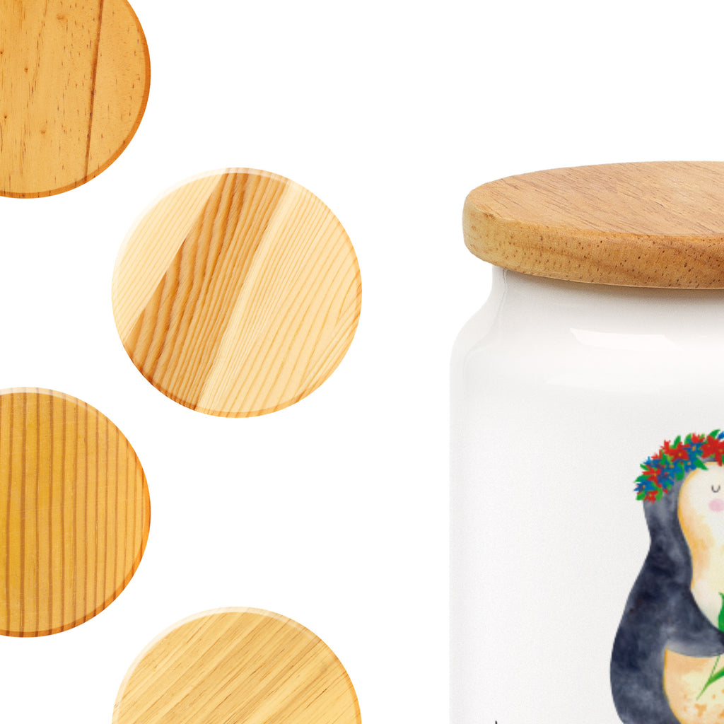 Vorratsdose Pinguin Blumenkranz Pinguin, Pinguine, Blumenkranz, Universum, Leben, Wünsche, Ziele, Lebensziele, Motivation, Lebenslust, Liebeskummer, Geschenkidee	 Vorratsdose, Keksdose, Keramikdose, Leckerlidose, Dose  Pinguin