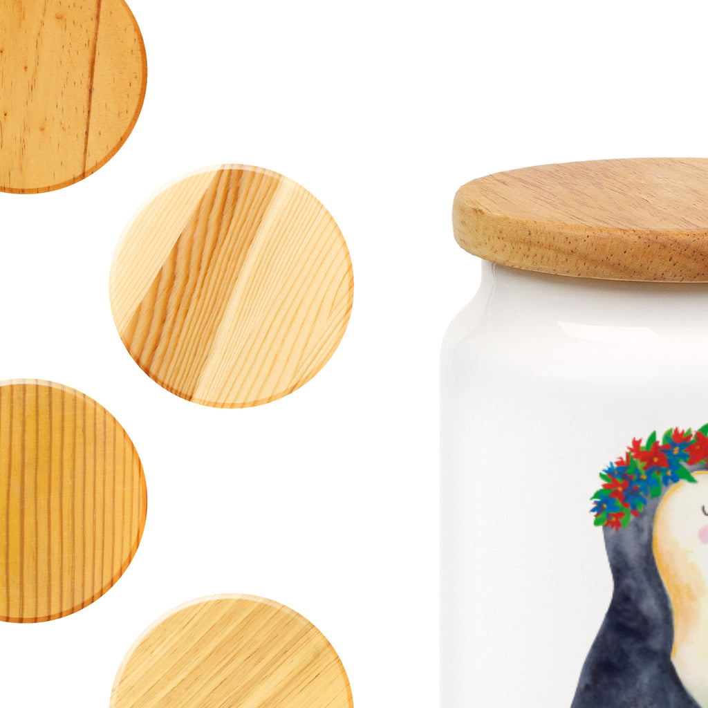 Vorratsdose Pinguin Blumenkranz Pinguin, Pinguine, Blumenkranz, Universum, Leben, Wünsche, Ziele, Lebensziele, Motivation, Lebenslust, Liebeskummer, Geschenkidee	 Vorratsdose, Keksdose, Keramikdose, Leckerlidose, Dose  Pinguin