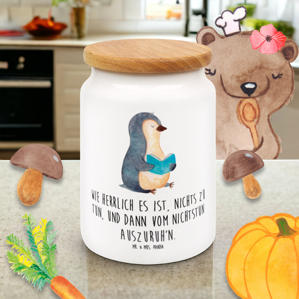 Vorratsdose Pinguin Buch Pinguin, Pinguine, Buch, Lesen, Bücherwurm, Nichtstun, Faulenzen, Ferien, Urlaub, Freizeit,	 Vorratsdose, Keksdose, Keramikdose, Leckerlidose, Dose  Pinguin