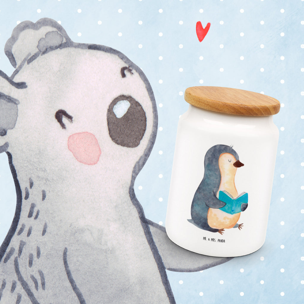Vorratsdose Pinguin Buch Pinguin, Pinguine, Buch, Lesen, Bücherwurm, Nichtstun, Faulenzen, Ferien, Urlaub, Freizeit,	 Vorratsdose, Keksdose, Keramikdose, Leckerlidose, Dose  Pinguin