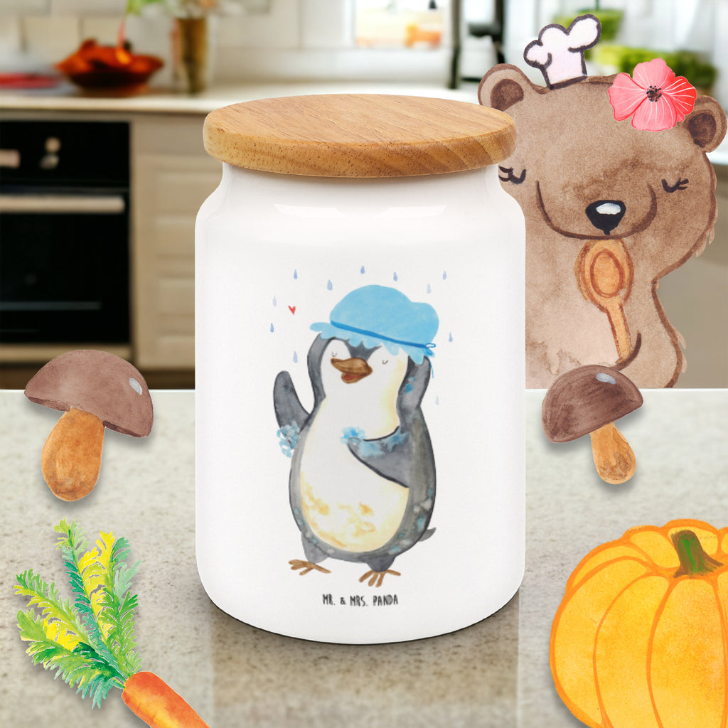 Vorratsdose Pinguin duscht Pinguin, Pinguine, Dusche, duschen, Lebensmotto, Motivation, Neustart, Neuanfang, glücklich sein,  Vorratsdose, Keksdose, Keramikdose, Leckerlidose, Dose  Pinguin