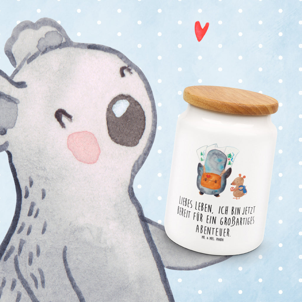 Vorratsdose Pinguin & Maus Wanderer Pinguin, Pinguine, Abenteurer, Abenteuer, Roadtrip, Ausflug, Wanderlust, wandern Vorratsdose, Keksdose, Keramikdose, Leckerlidose, Dose  Pinguin