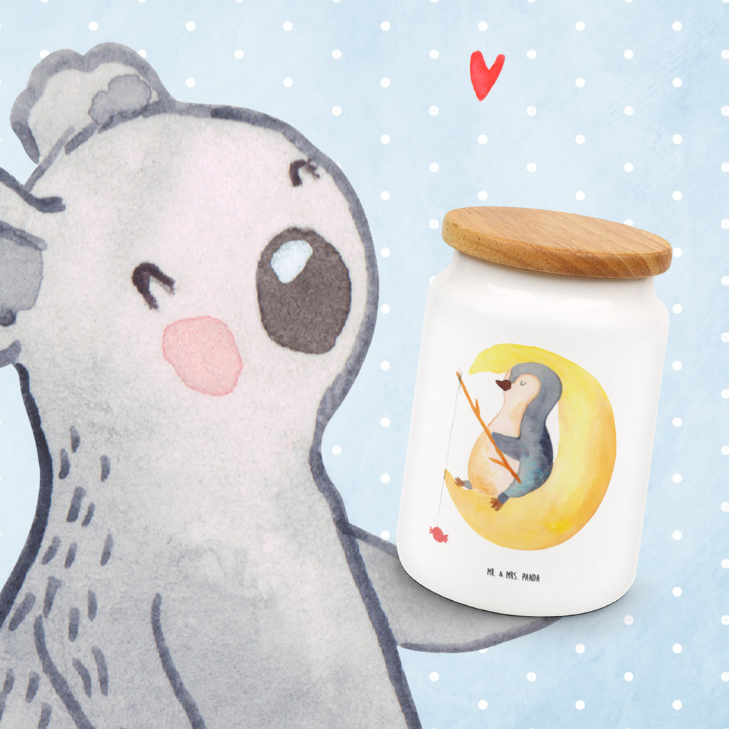 Vorratsdose Pinguin Mond Pinguin, Pinguine, Spruch, schlafen, Nachtruhe, Einschlafen, Schlafzimmer, Schlafstörungen, Gästezimmer,	 Vorratsdose, Keksdose, Keramikdose, Leckerlidose, Dose  Pinguin