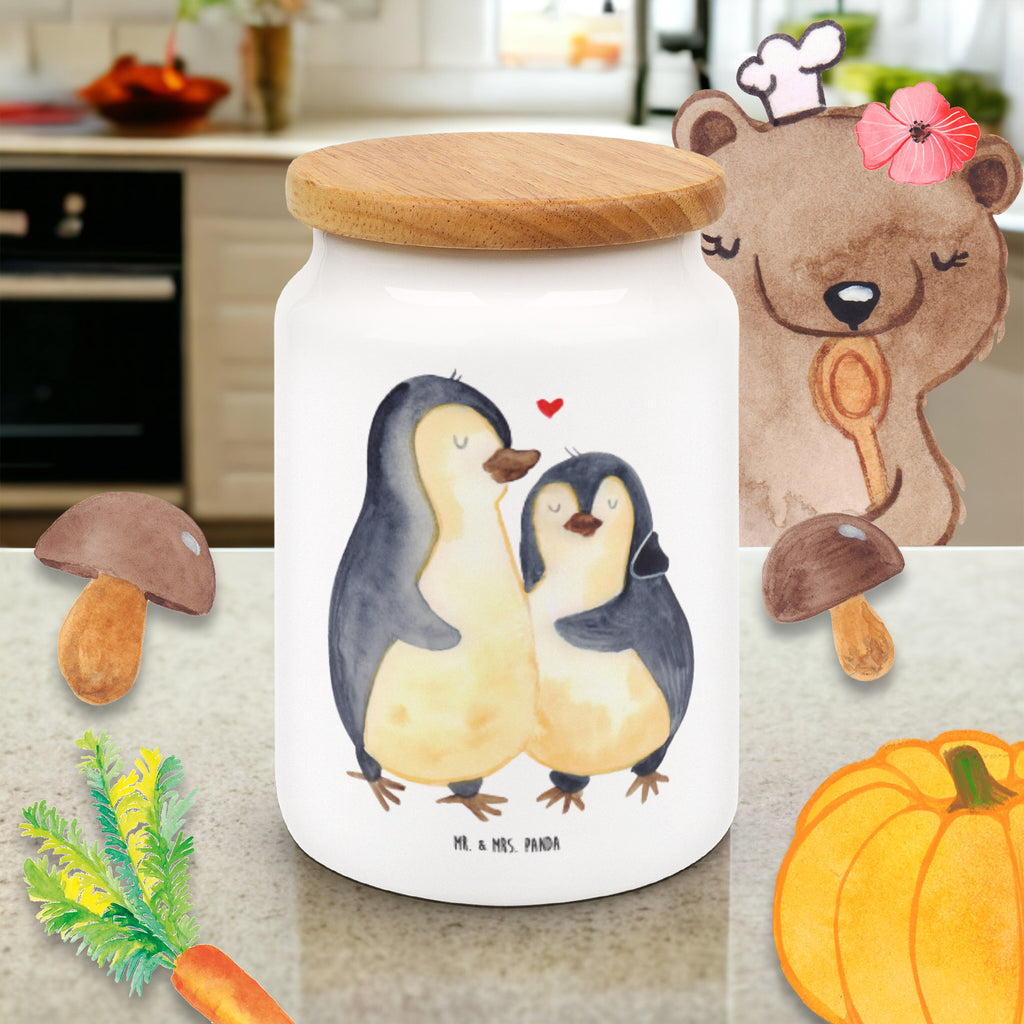 Vorratsdose Pinguin umarmend Pinguin, Liebe, Liebespaar, Liebesbeweis, Liebesgeschenk, Verlobung, Jahrestag, Hochzeitstag, Hochzeit, Hochzeitsgeschenk Vorratsdose, Keksdose, Keramikdose, Leckerlidose, Dose  Pinguin