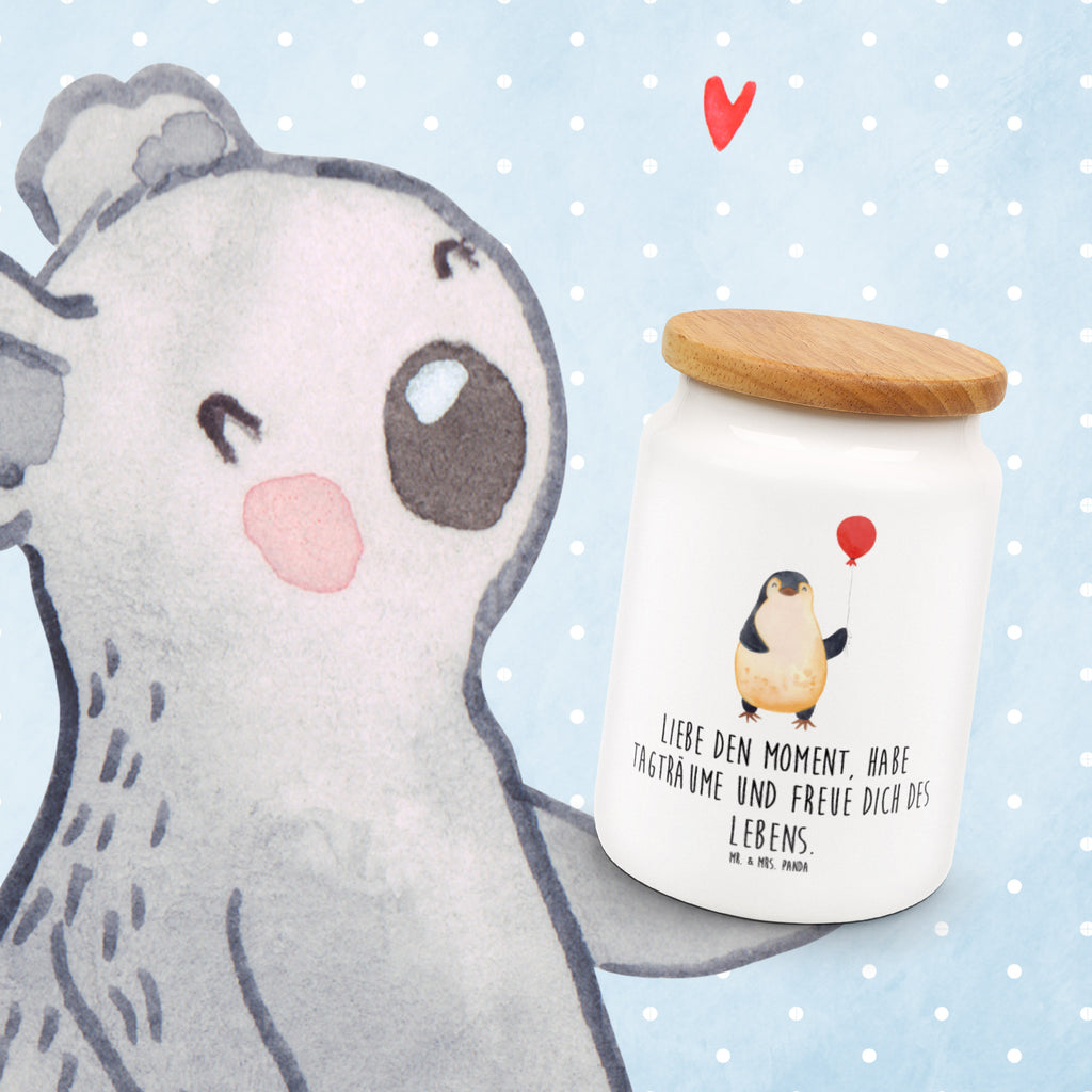 Vorratsdose Pinguin Luftballon Pinguin, Pinguine, Luftballon, Tagträume, Lebenslust, Geschenk Freundin, Geschenkidee, beste Freundin, Motivation, Neustart, neues Leben, Liebe, Glück Vorratsdose, Keksdose, Keramikdose, Leckerlidose, Dose  Pinguin