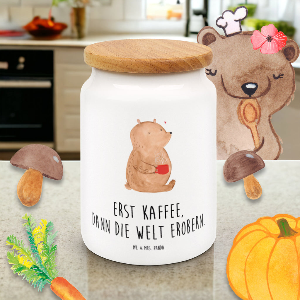 Vorratsdose Bär Kaffee Kaffee, Coffee, Bär, Bären, guten Morgen, Morgenroutine, Welt erobern, Welt retten, Motivation	 Vorratsdose, Keksdose, Keramikdose, Leckerlidose, Dose  Bär, Teddy, Teddybär