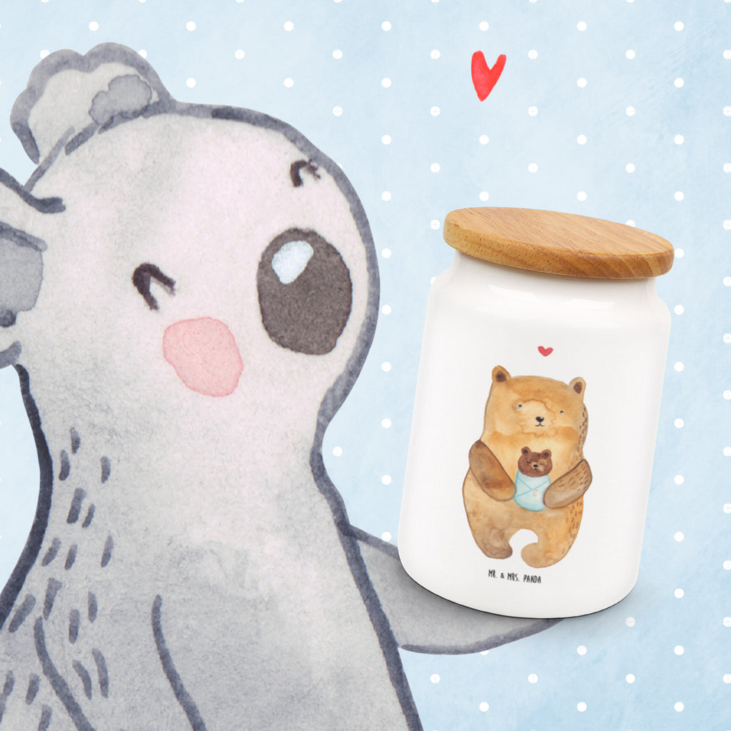 Vorratsdose Bär mit Baby Vorratsdose, Keksdose, Keramikdose, Leckerlidose, Dose, Vorratsbehälter, Aufbewahrungsdose, Bär, Teddy, Teddybär, Eltern, Mutter, Baby, Taufe, Geburt, Nichte, Neffe, Enkel, Enkelin, Täufling, Geburtstag, Glückwunsch