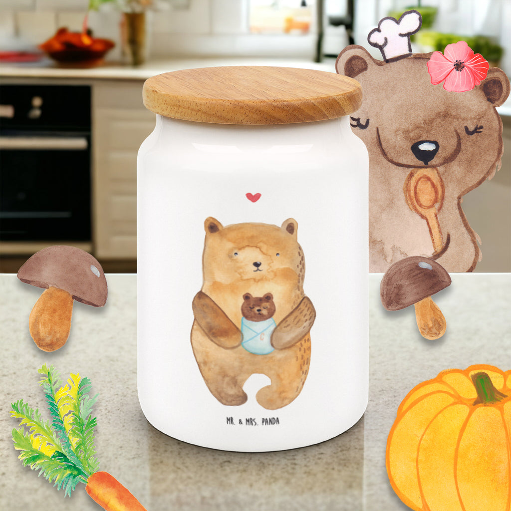 Vorratsdose Bär mit Baby Vorratsdose, Keksdose, Keramikdose, Leckerlidose, Dose, Vorratsbehälter, Aufbewahrungsdose, Bär, Teddy, Teddybär, Eltern, Mutter, Baby, Taufe, Geburt, Nichte, Neffe, Enkel, Enkelin, Täufling, Geburtstag, Glückwunsch