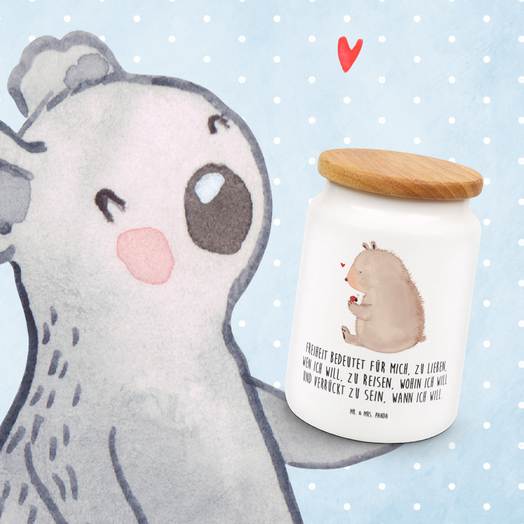 Vorratsdose Bär mit Marienkäfer Bär, Marienkäfer, Liebe, Freiheit, Motivation, Das Leben ist schön Vorratsdose, Keksdose, Keramikdose, Leckerlidose, Dose  Bär, Teddy, Teddybär