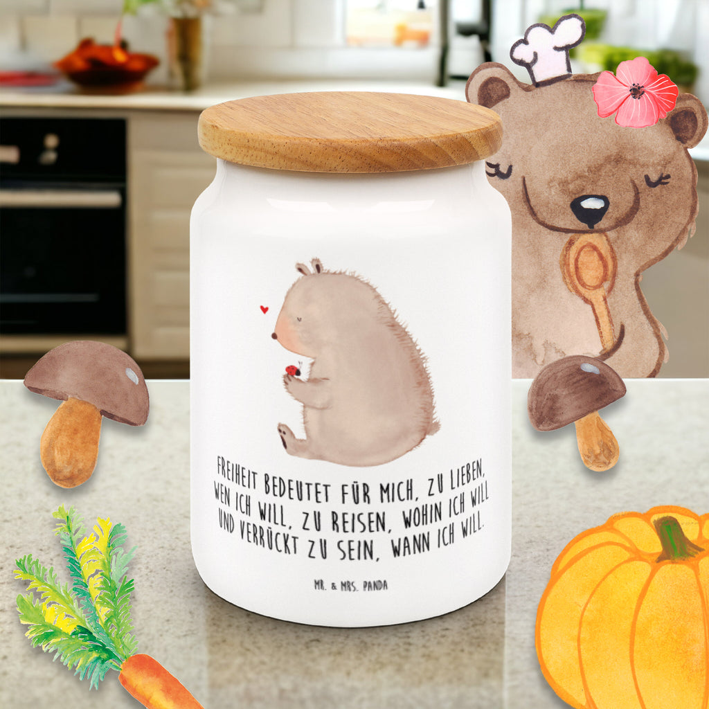 Vorratsdose Bär mit Marienkäfer Bär, Marienkäfer, Liebe, Freiheit, Motivation, Das Leben ist schön Vorratsdose, Keksdose, Keramikdose, Leckerlidose, Dose  Bär, Teddy, Teddybär