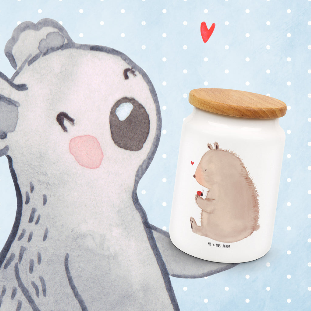 Vorratsdose Bär mit Marienkäfer Bär, Marienkäfer, Liebe, Freiheit, Motivation, Das Leben ist schön Vorratsdose, Keksdose, Keramikdose, Leckerlidose, Dose  Bär, Teddy, Teddybär