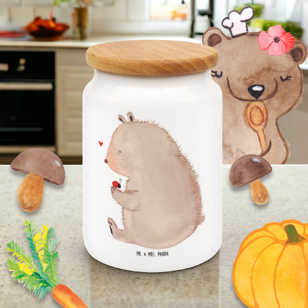 Vorratsdose Bär mit Marienkäfer Bär, Marienkäfer, Liebe, Freiheit, Motivation, Das Leben ist schön Vorratsdose, Keksdose, Keramikdose, Leckerlidose, Dose  Bär, Teddy, Teddybär