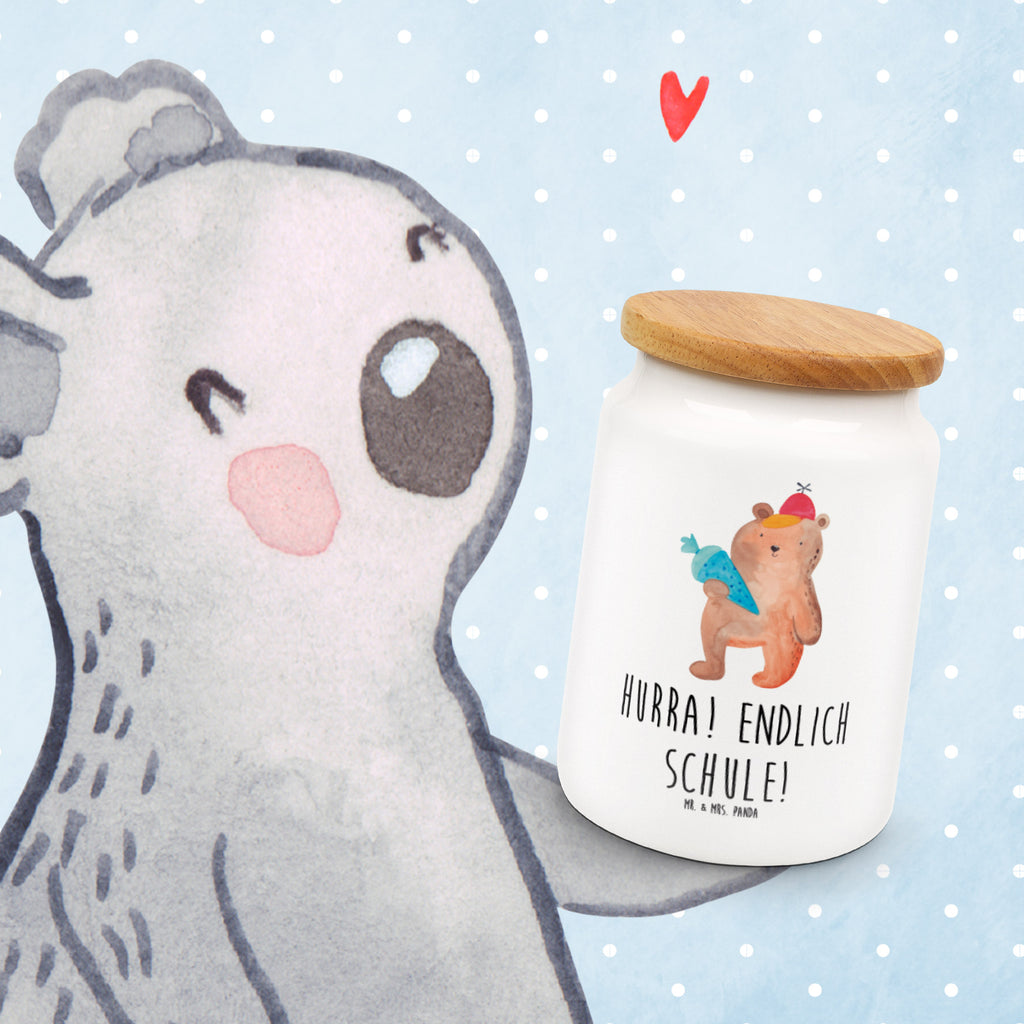 Vorratsdose Bär mit Schultüte Bär Motiv, Schultüte, Erster Schultag Geschenk, Einschulung Geschenk, Schule Geschenk, Grundschule, Schulanfang, Schulbeginn,  Vorratsdose, Keksdose, Keramikdose, Leckerlidose, Dose  Bär, Teddy, Teddybär