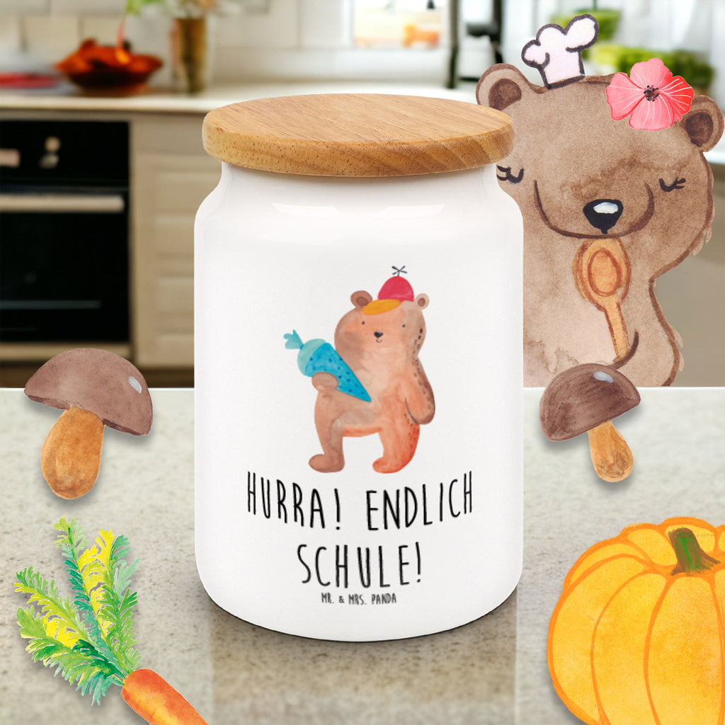 Vorratsdose Bär mit Schultüte Bär Motiv, Schultüte, Erster Schultag Geschenk, Einschulung Geschenk, Schule Geschenk, Grundschule, Schulanfang, Schulbeginn,  Vorratsdose, Keksdose, Keramikdose, Leckerlidose, Dose  Bär, Teddy, Teddybär