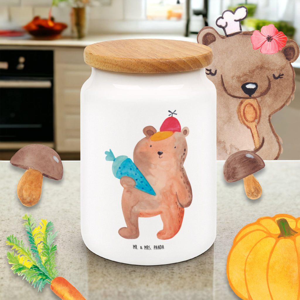 Vorratsdose Bär mit Schultüte Bär Motiv, Schultüte, Erster Schultag Geschenk, Einschulung Geschenk, Schule Geschenk, Grundschule, Schulanfang, Schulbeginn,  Vorratsdose, Keksdose, Keramikdose, Leckerlidose, Dose  Bär, Teddy, Teddybär