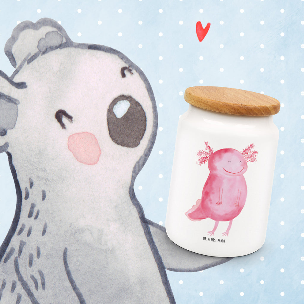 Vorratsdose Axolotl glücklich Axolotl, Axolot, Schwanzlurch, Lurch, Lurche, Motivation, gute Laune Vorratsdose, Keksdose, Keramikdose, Leckerlidose, Dose  Axolotl, Molch