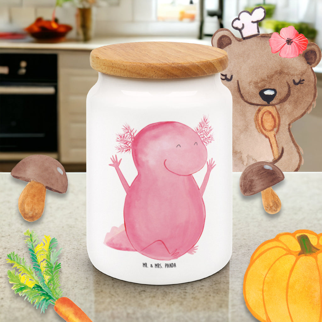 Vorratsdose Axolotl Hurra Vorratsdose, Keksdose, Keramikdose, Leckerlidose, Dose, Vorratsbehälter, Aufbewahrungsdose, Axolotl, Molch, Axolot, Schwanzlurch, Lurch, Lurche, fröhlich, Spaß, Freude, Motivation, Zufriedenheit