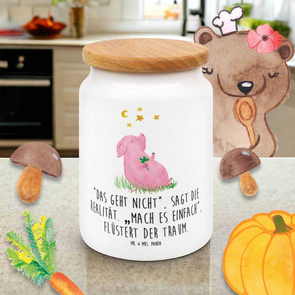 Vorratsdose Glücksschwein Glücksschwein. Glück, Schwein, Schweinchen, Sterne, Sernchen, Ziele, Träume, Motivation, Glücksbringer Vorratsdose, Keksdose, Keramikdose, Leckerlidose, Dose  süße Tiermotive, gute Laune, lustige Sprüche, Tiere