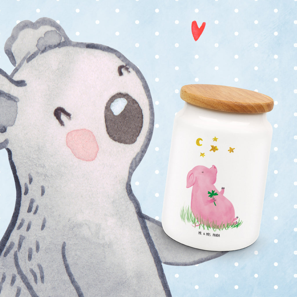 Vorratsdose Glücksschwein Glücksschwein. Glück, Schwein, Schweinchen, Sterne, Sernchen, Ziele, Träume, Motivation, Glücksbringer Vorratsdose, Keksdose, Keramikdose, Leckerlidose, Dose  süße Tiermotive, gute Laune, lustige Sprüche, Tiere