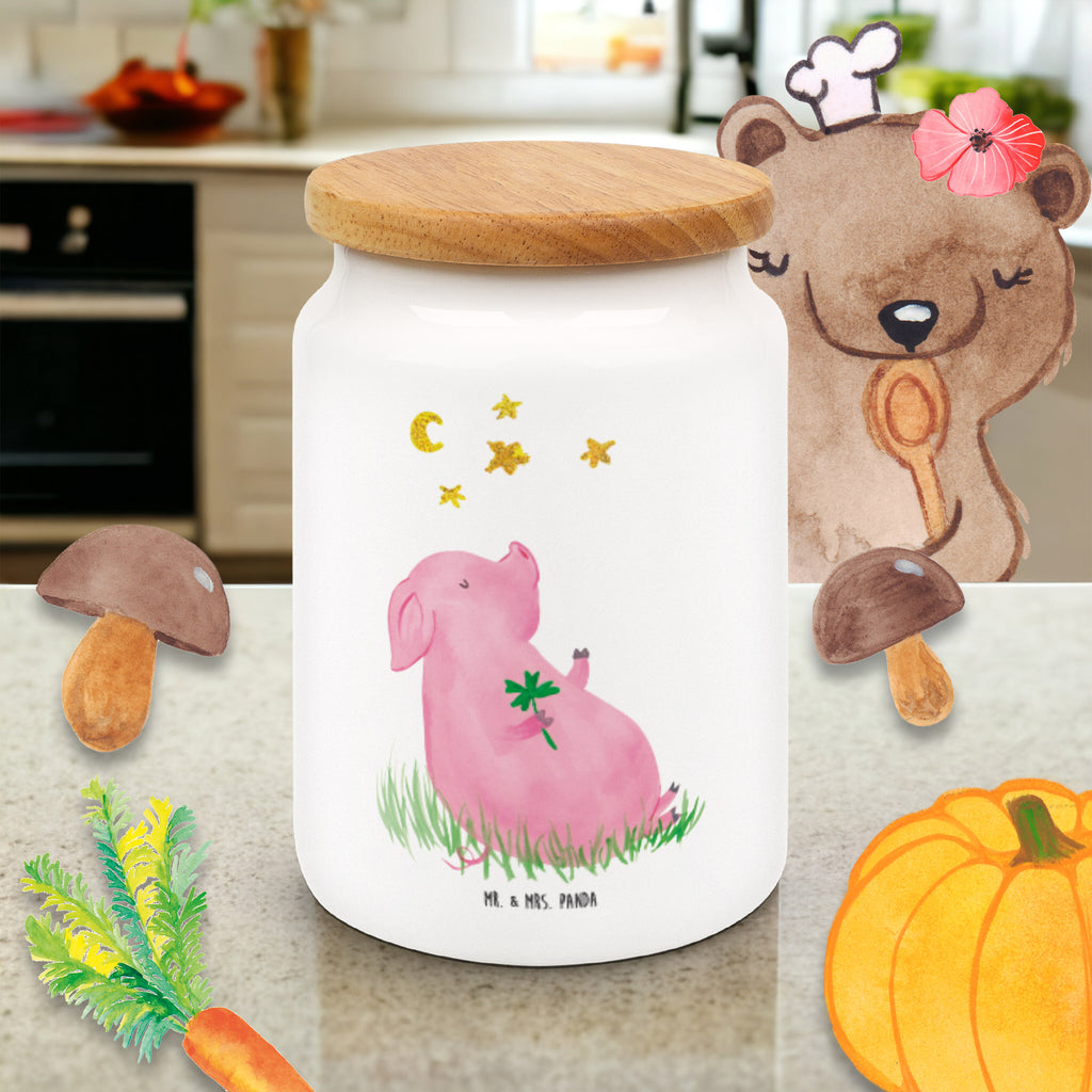Vorratsdose Glücksschwein Glücksschwein. Glück, Schwein, Schweinchen, Sterne, Sernchen, Ziele, Träume, Motivation, Glücksbringer Vorratsdose, Keksdose, Keramikdose, Leckerlidose, Dose  süße Tiermotive, gute Laune, lustige Sprüche, Tiere
