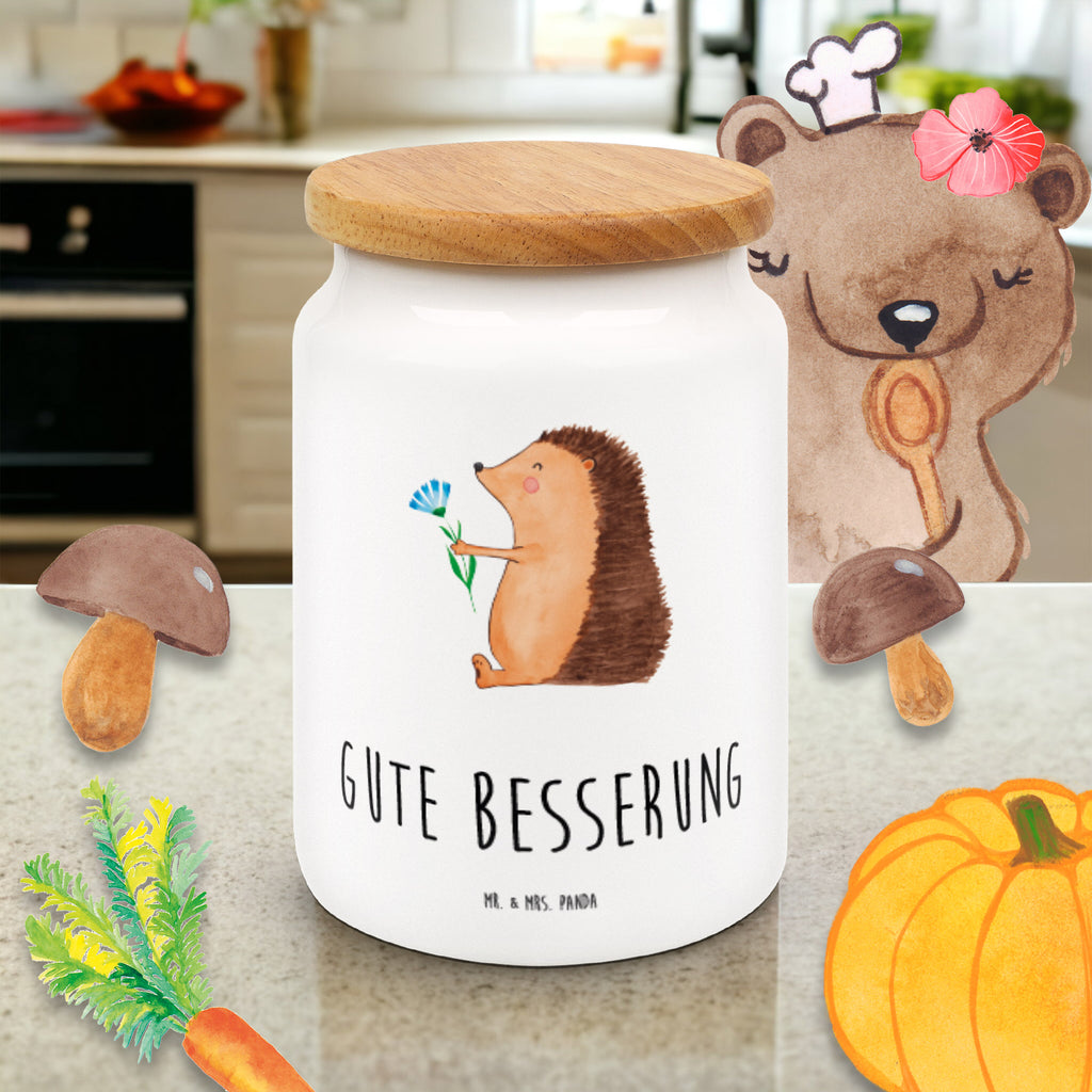 Vorratsdose Igel mit Blume Igel, Gute Besserung, Genesungswünsche, Krankheit, Krankenhaus, krank, Besuch Vorratsdose, Keksdose, Keramikdose, Leckerlidose, Dose  süße Tiermotive, gute Laune, lustige Sprüche, Tiere