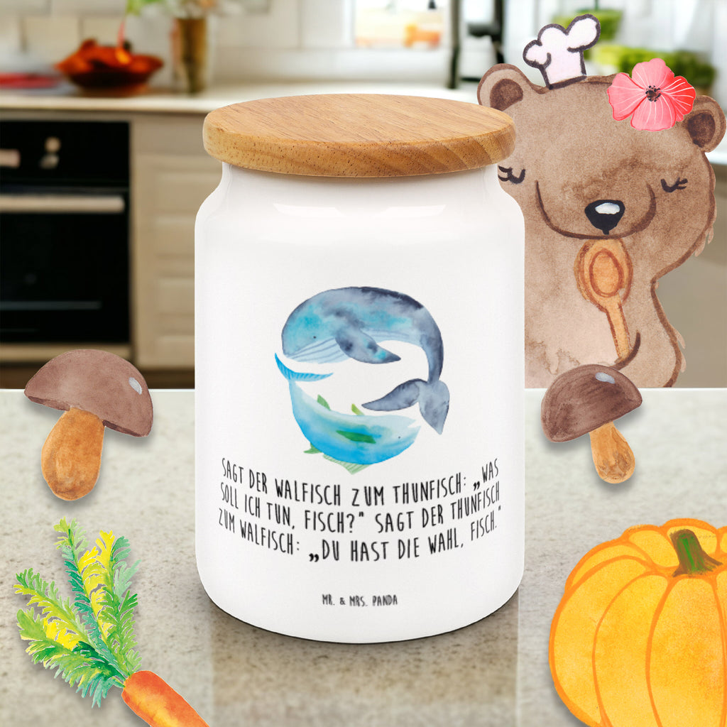 Vorratsdose Walfisch & Thunfisch Wal, Wahl, Tunfisch, Wortwitz lustig, Spruch lustig, Flachwitz, Witz, Spruch des Tages, Flachwitz Geschenk   Vorratsdose, Keksdose, Keramikdose, Leckerlidose, Dose  süße Tiermotive, gute Laune, lustige Sprüche, Tiere
