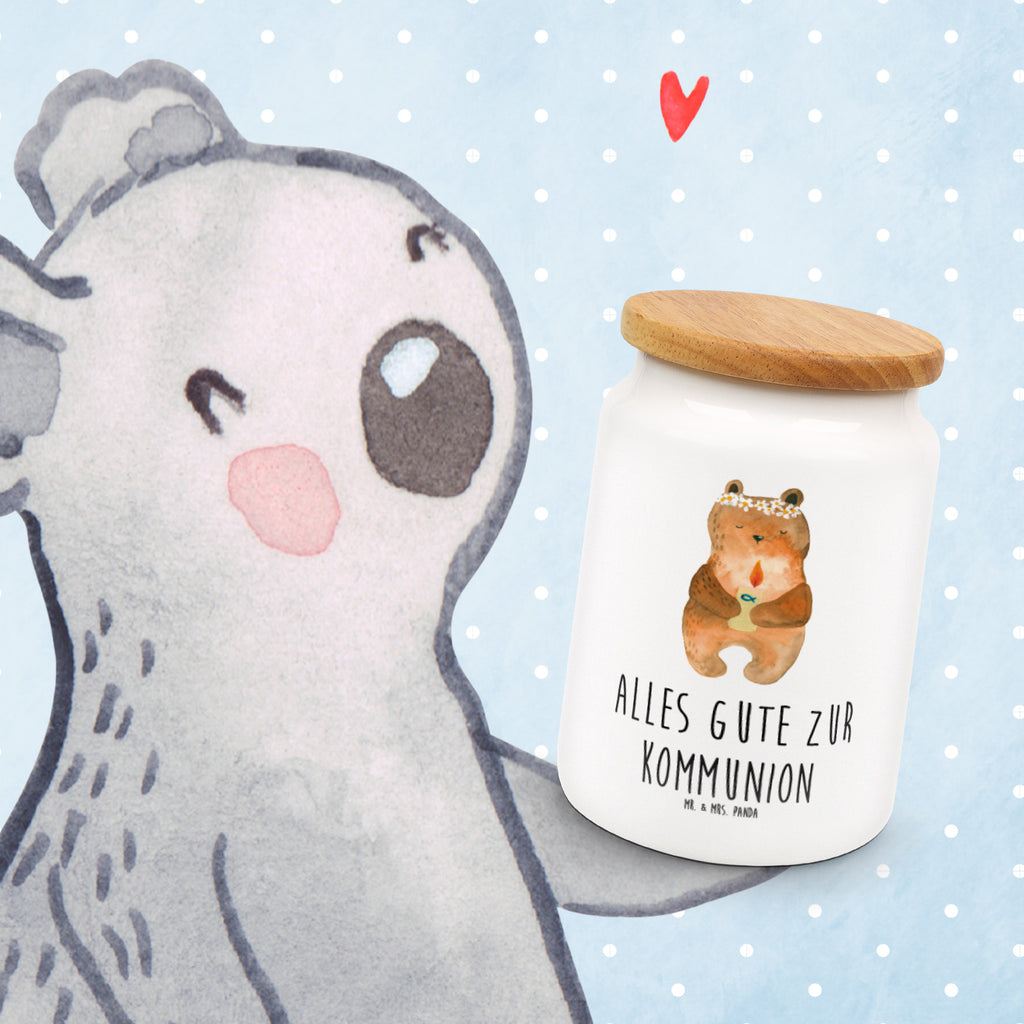 Vorratsdose Kommunion-Bär Kommunion, Gottes Segen, Taufkerze, katholisch Vorratsdose, Keksdose, Keramikdose, Leckerlidose, Dose  Bär, Teddy, Teddybär