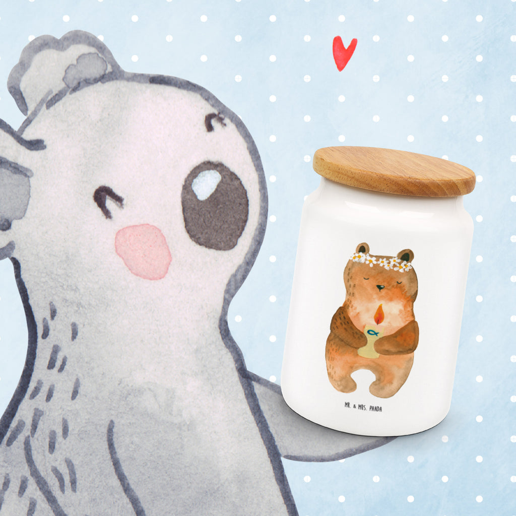 Vorratsdose Kommunion-Bär Kommunion, Gottes Segen, Taufkerze, katholisch Vorratsdose, Keksdose, Keramikdose, Leckerlidose, Dose  Bär, Teddy, Teddybär