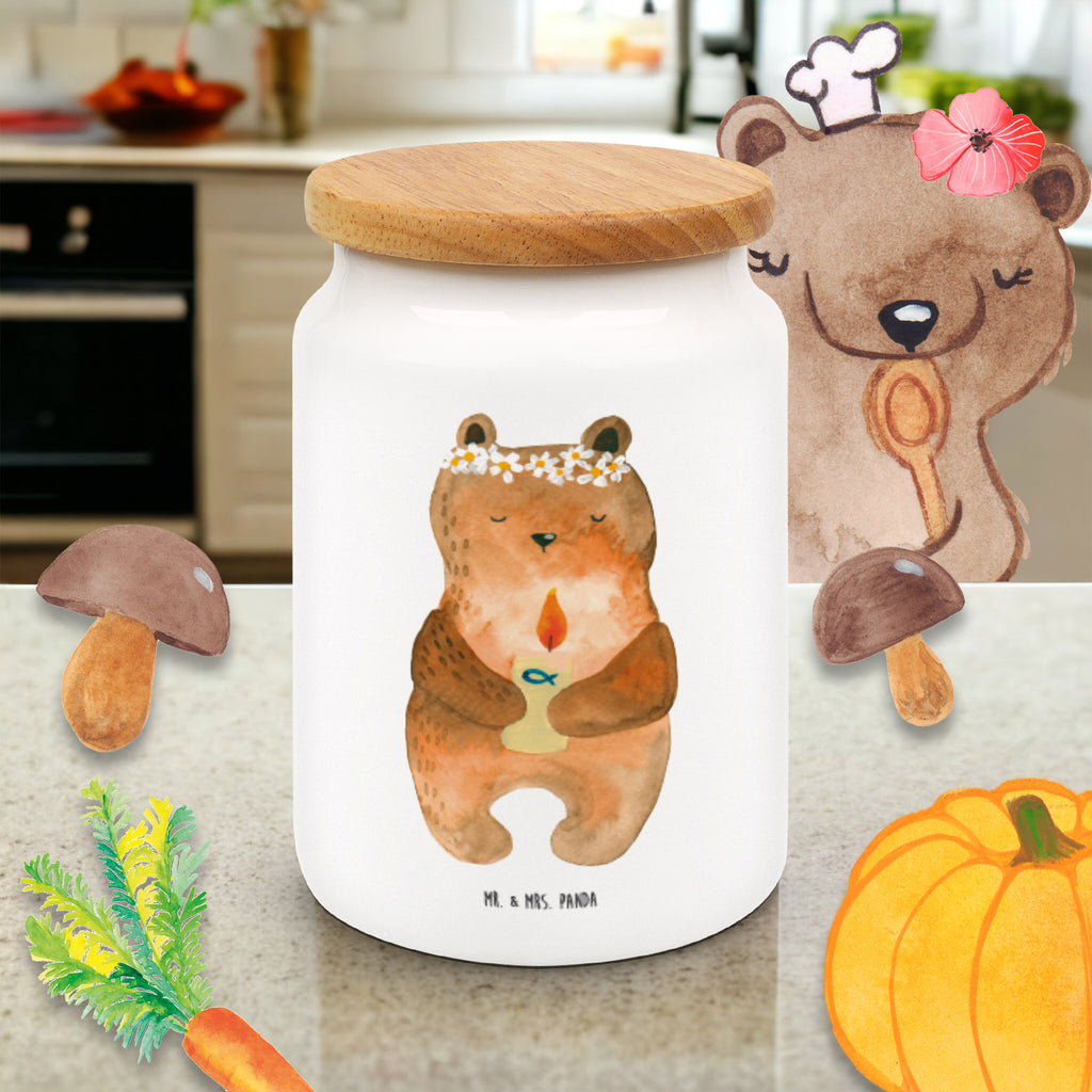 Vorratsdose Kommunion-Bär Kommunion, Gottes Segen, Taufkerze, katholisch Vorratsdose, Keksdose, Keramikdose, Leckerlidose, Dose  Bär, Teddy, Teddybär