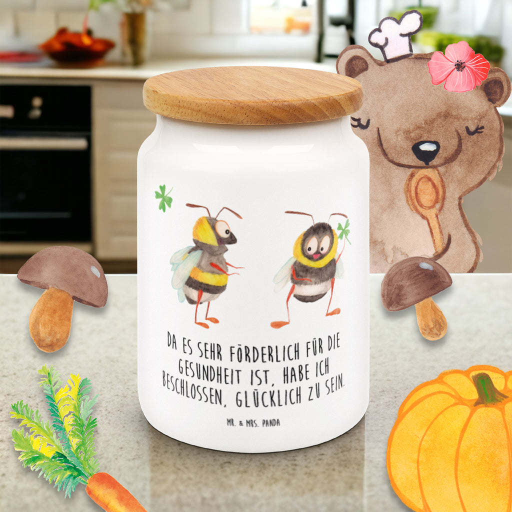 Vorratsdose Hummeln mit Kleeblatt Hummel, Biene, Spruch positiv, Biene Deko, Spruch schön, glücklich sein, glücklich werden, Spruch fröhlich Vorratsdose, Keksdose, Keramikdose, Leckerlidose, Dose  süße Tiermotive, gute Laune, lustige Sprüche, Tiere