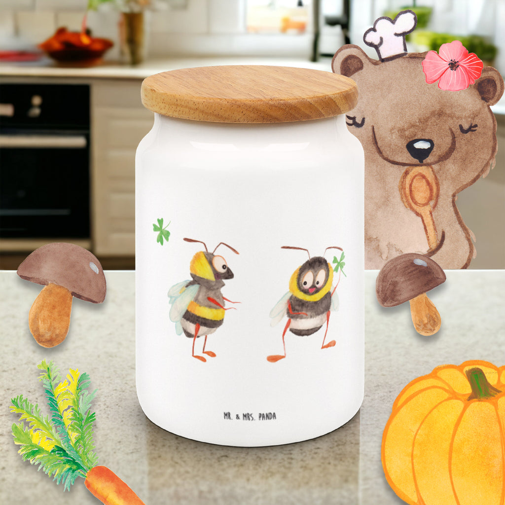Vorratsdose Hummeln mit Kleeblatt Hummel, Biene, Spruch positiv, Biene Deko, Spruch schön, glücklich sein, glücklich werden, Spruch fröhlich Vorratsdose, Keksdose, Keramikdose, Leckerlidose, Dose  süße Tiermotive, gute Laune, lustige Sprüche, Tiere