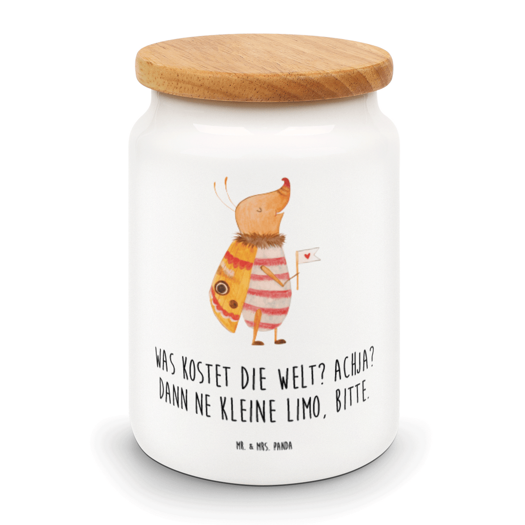 Vorratsdose Nachtfalter mit Fähnchen Nachtfalter, Käfer, Spruch lustig, Spruch witzig, süß, niedlich, Küche Deko, Was kostet die Welt Vorratsdose, Keksdose, Keramikdose, Leckerlidose, Dose  süße Tiermotive, gute Laune, lustige Sprüche, Tiere