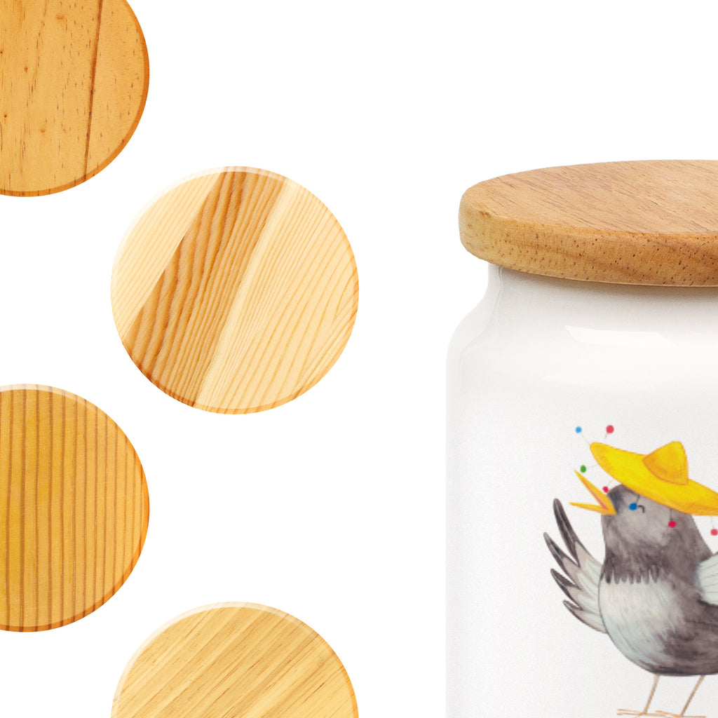 Vorratsdose Rabe mit Sombrero Vorratsdose, Keksdose, Keramikdose, Leckerlidose, Dose, Vorratsbehälter, Aufbewahrungsdose, Tiermotive, Gute Laune, lustige Sprüche, Tiere, Rabe, Vogel, Vögel, Spruch positiv, fröhlich sein, glücklich sein, Glück Spruch, froh, Elster, Motivation