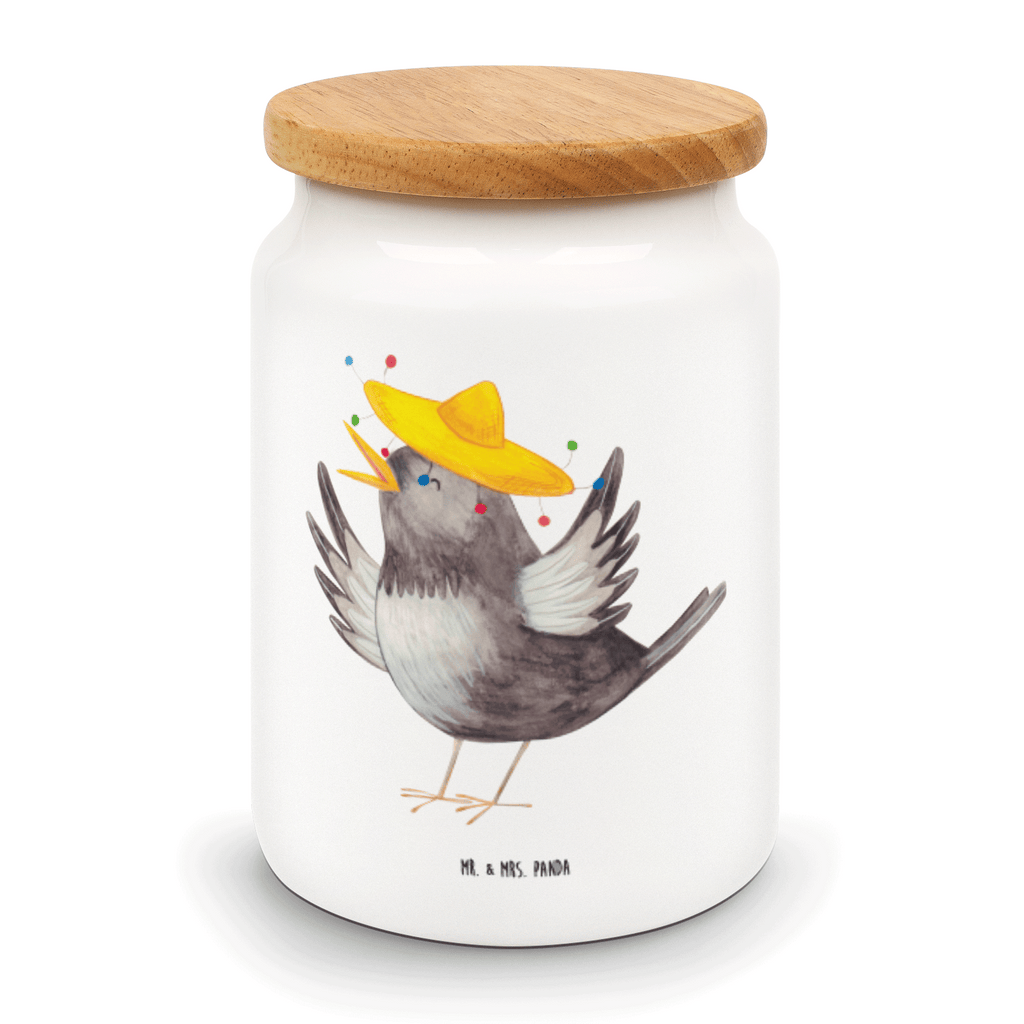 Vorratsdose Rabe mit Sombrero Vorratsdose, Keksdose, Keramikdose, Leckerlidose, Dose, Vorratsbehälter, Aufbewahrungsdose, Tiermotive, Gute Laune, lustige Sprüche, Tiere, Rabe, Vogel, Vögel, Spruch positiv, fröhlich sein, glücklich sein, Glück Spruch, froh, Elster, Motivation