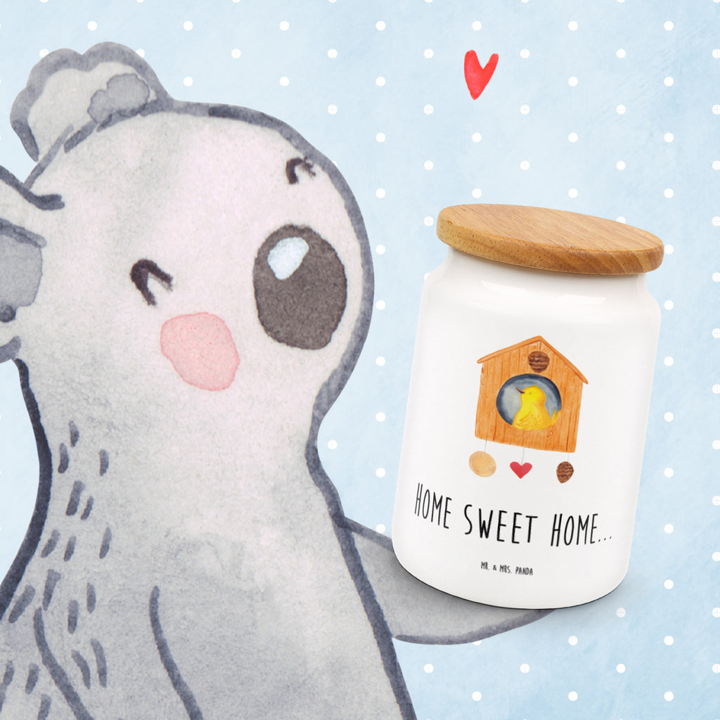 Vorratsdose Vogelhaus sweet Home Vogelhaus, Vogel, Home sweet Home, Einzug, Umzug, Geschenk, Einzugsgeschenk, Hausbau, Haus Vorratsdose, Keksdose, Keramikdose, Leckerlidose, Dose  süße Tiermotive, gute Laune, lustige Sprüche, Tiere