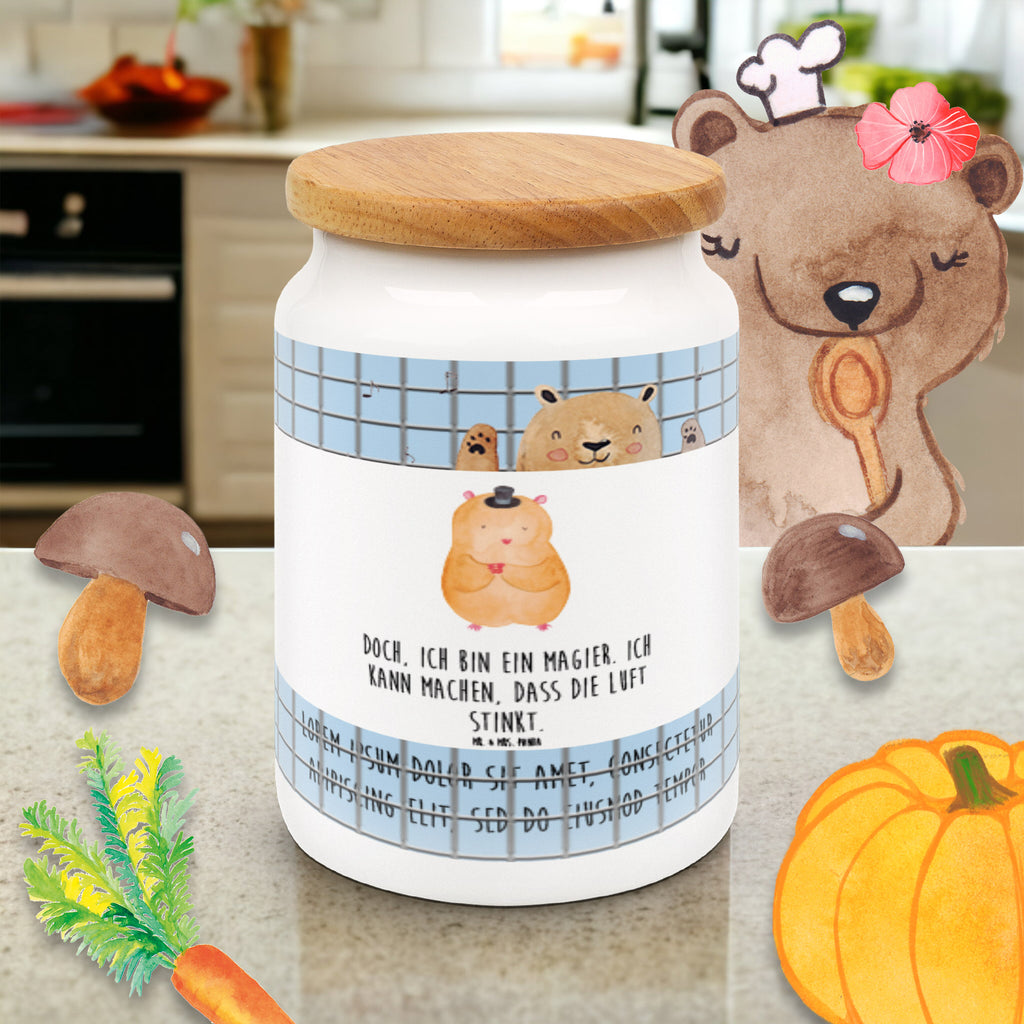 Vorratsdose Hamster mit Hut Hamster, Hut, Magier, Zylinder, Zwerghamster, Zauberer, Houdini	 Vorratsdose, Keksdose, Keramikdose, Leckerlidose, Dose  süße Tiermotive, gute Laune, lustige Sprüche, Tiere