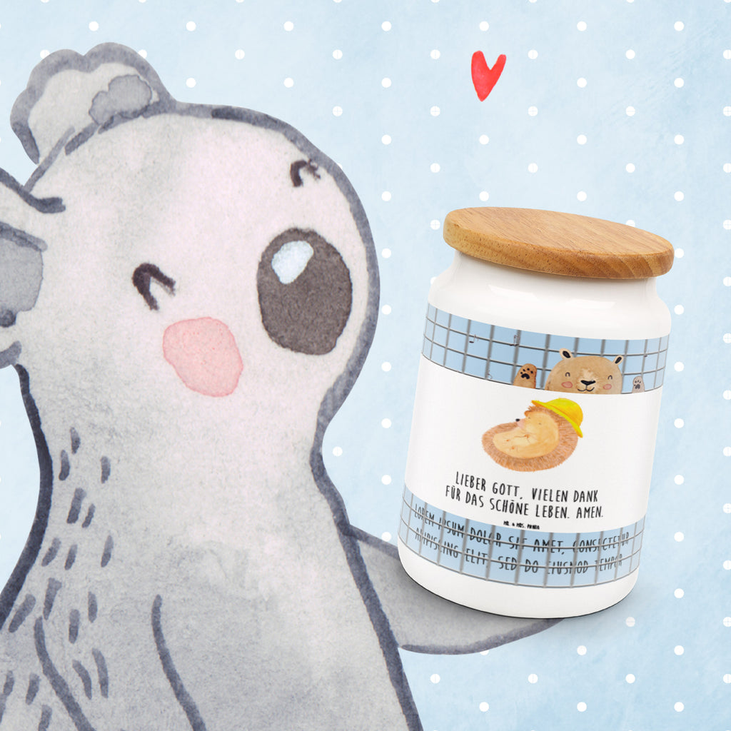 Vorratsdose Igel betet Igel, Igel mit Hut, Sonnenhut, Gott, Amen, beten, Leben, Dankbarkeit, Dankbar sein, dankbar, genießen Vorratsdose, Keksdose, Keramikdose, Leckerlidose, Dose  süße Tiermotive, gute Laune, lustige Sprüche, Tiere