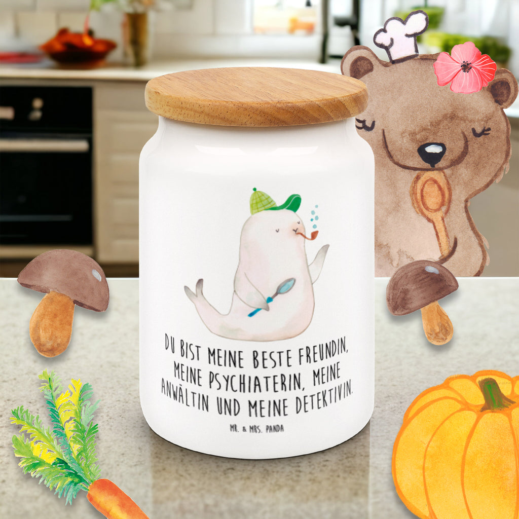Vorratsdose Robbe Sherlock Vorratsdose, Keksdose, Keramikdose, Leckerlidose, Dose, Tiermotive, Gute Laune, lustige Sprüche, Tiere
