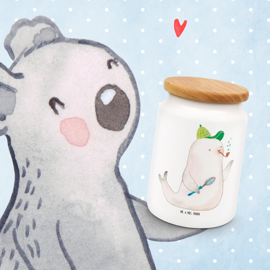 Vorratsdose Robbe Sherlock Vorratsdose, Keksdose, Keramikdose, Leckerlidose, Dose, Tiermotive, Gute Laune, lustige Sprüche, Tiere