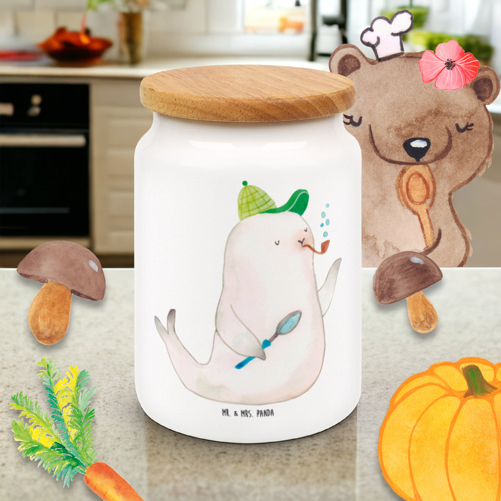 Vorratsdose Robbe Sherlock Vorratsdose, Keksdose, Keramikdose, Leckerlidose, Dose, Tiermotive, Gute Laune, lustige Sprüche, Tiere