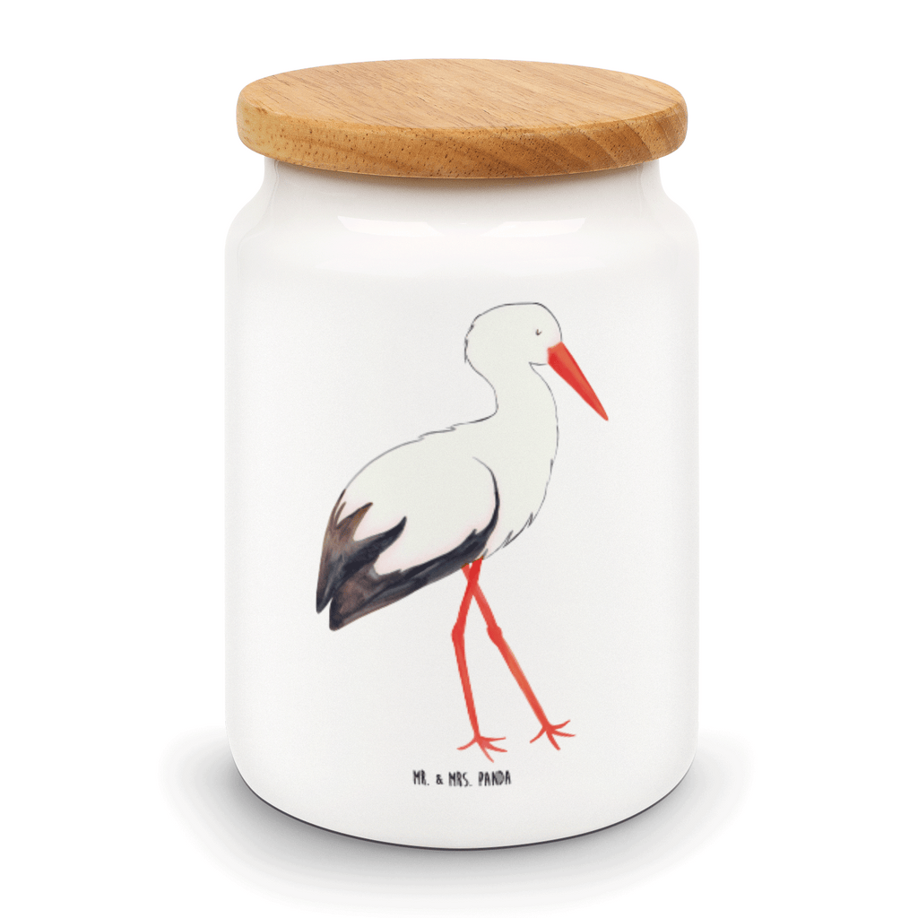 Vorratsdose Storch Storch, Störche, Schwangerschaft, Geburt, Mutter, Mütter, Mutter werden, Schwanger, Babybauch, Baby	 Vorratsdose, Keksdose, Keramikdose, Leckerlidose, Dose  süße Tiermotive, gute Laune, lustige Sprüche, Tiere