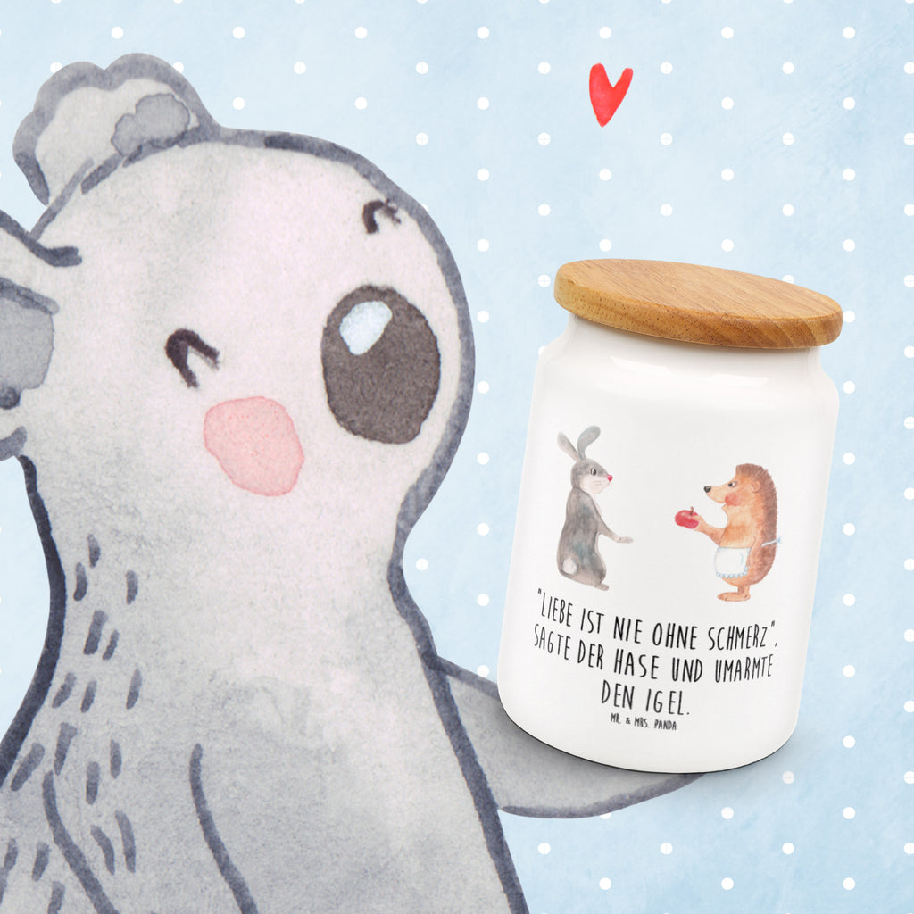 Vorratsdose Liebe ist nie ohne Schmerz Igel und Hase, Igel, Hase, Liebe Spruch, Liebeskummer Geschenk, Herzschmerz, Trösten, Trennungsschmerz, Spruch romantisch Vorratsdose, Keksdose, Keramikdose, Leckerlidose, Dose  süße Tiermotive, gute Laune, lustige Sprüche, Tiere