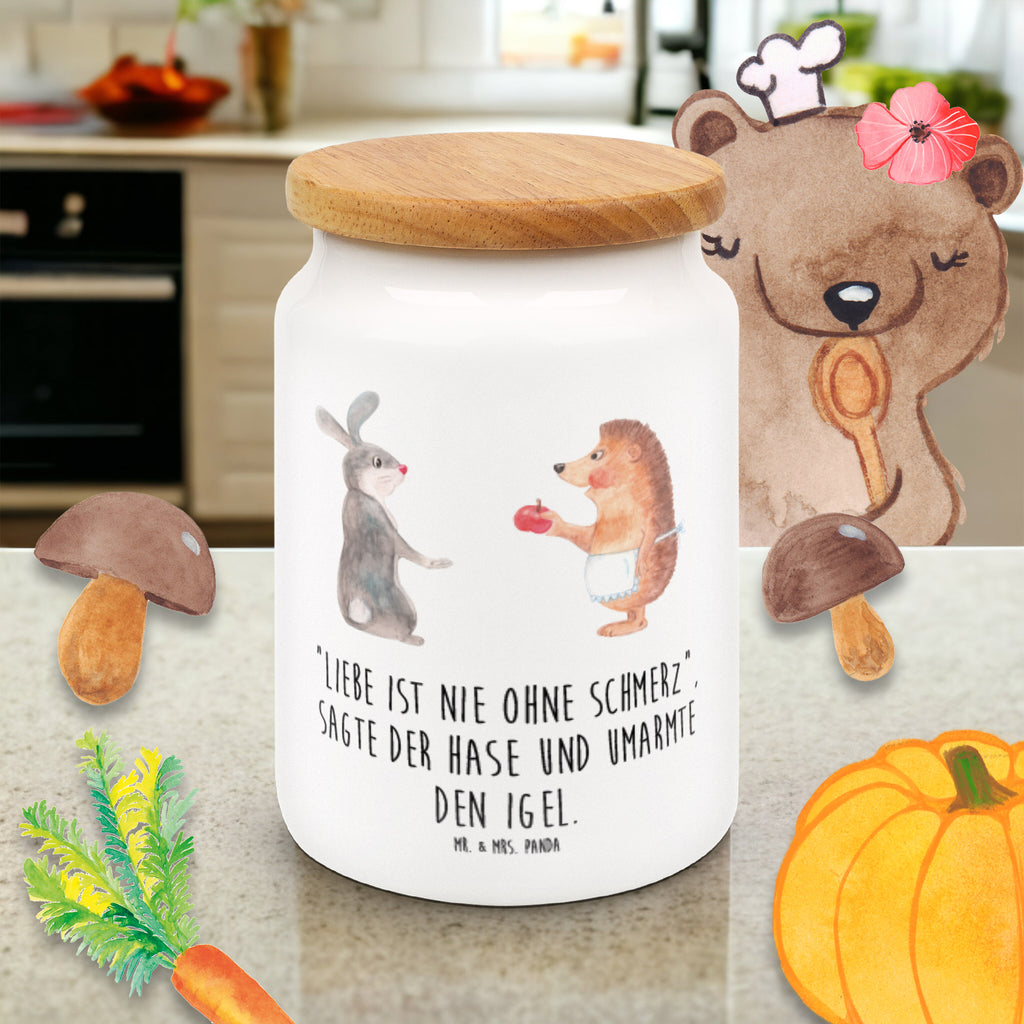 Vorratsdose Liebe ist nie ohne Schmerz Igel und Hase, Igel, Hase, Liebe Spruch, Liebeskummer Geschenk, Herzschmerz, Trösten, Trennungsschmerz, Spruch romantisch Vorratsdose, Keksdose, Keramikdose, Leckerlidose, Dose  süße Tiermotive, gute Laune, lustige Sprüche, Tiere