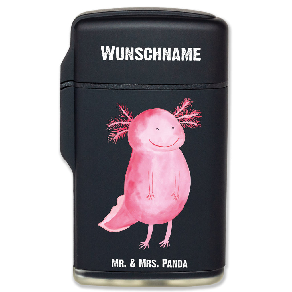 Personalisiertes Feuerzeug Axolotl glücklich Personalisiertes Feuerzeug, Personalisiertes Gas-Feuerzeug, Personalisiertes Sturmfeuerzeug, Axolotl, Molch, Axolot, Schwanzlurch, Lurch, Lurche, Motivation, gute Laune
