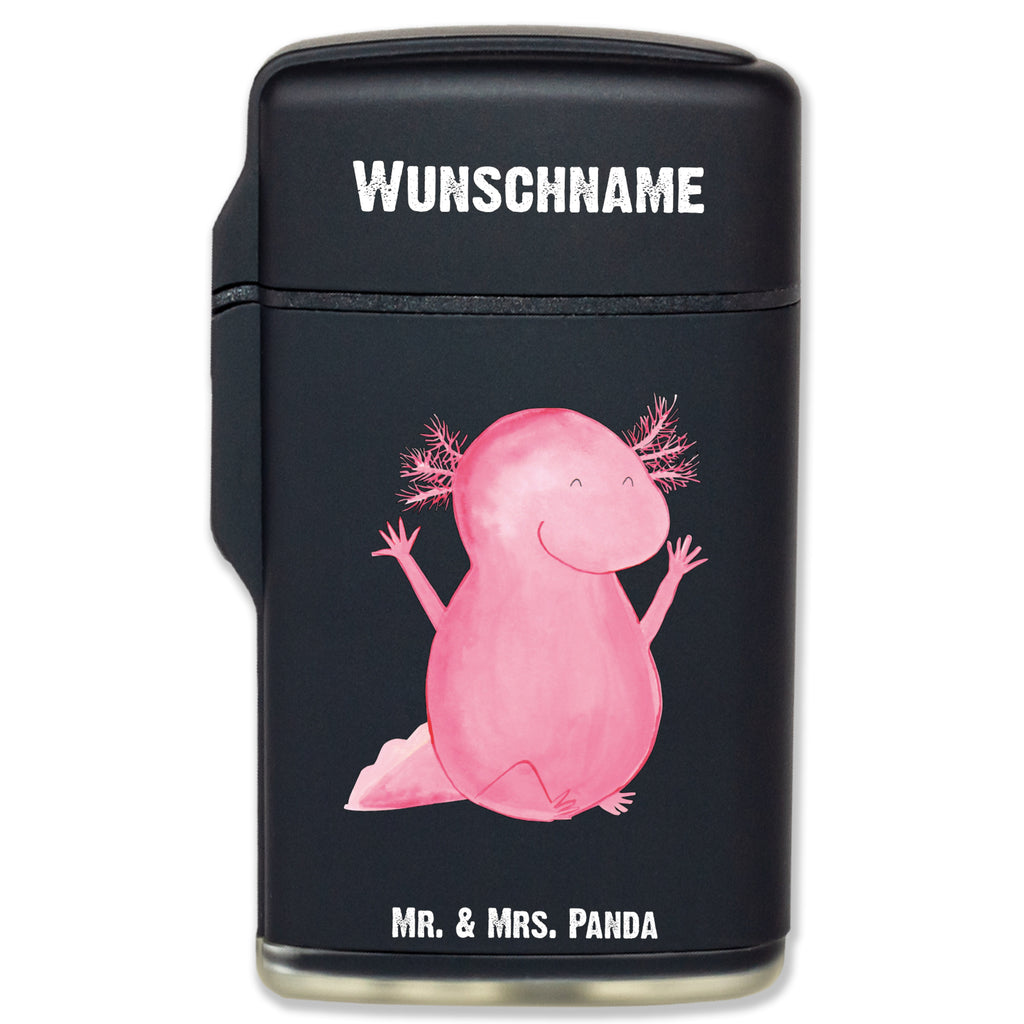 Personalisiertes Feuerzeug Axolotl Hurra Personalisiertes Feuerzeug, Personalisiertes Gas-Feuerzeug, Personalisiertes Sturmfeuerzeug, Axolotl, Molch, Axolot, Schwanzlurch, Lurch, Lurche, fröhlich, Spaß, Freude, Motivation, Zufriedenheit
