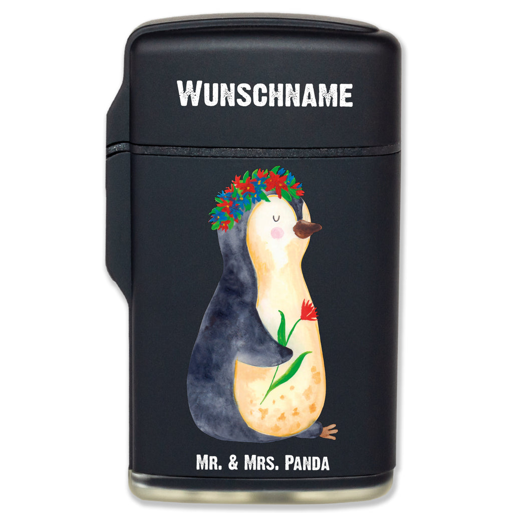 Personalisiertes Feuerzeug Pinguin Blumenkranz Personalisiertes Feuerzeug, Personalisiertes Gas-Feuerzeug, Personalisiertes Sturmfeuerzeug, Pinguin, Pinguine, Blumenkranz, Universum, Leben, Wünsche, Ziele, Lebensziele, Motivation, Lebenslust, Liebeskummer, Geschenkidee