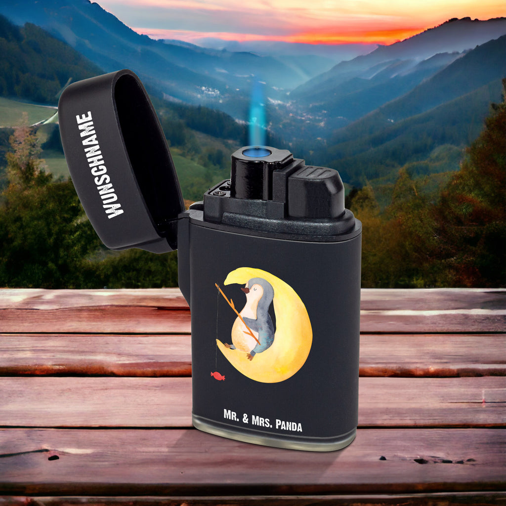 Personalisiertes Feuerzeug Pinguin Mond Personalisiertes Feuerzeug, Personalisiertes Gas-Feuerzeug, Personalisiertes Sturmfeuerzeug, Pinguin, Pinguine, Spruch, schlafen, Nachtruhe, Einschlafen, Schlafzimmer, Schlafstörungen, Gästezimmer