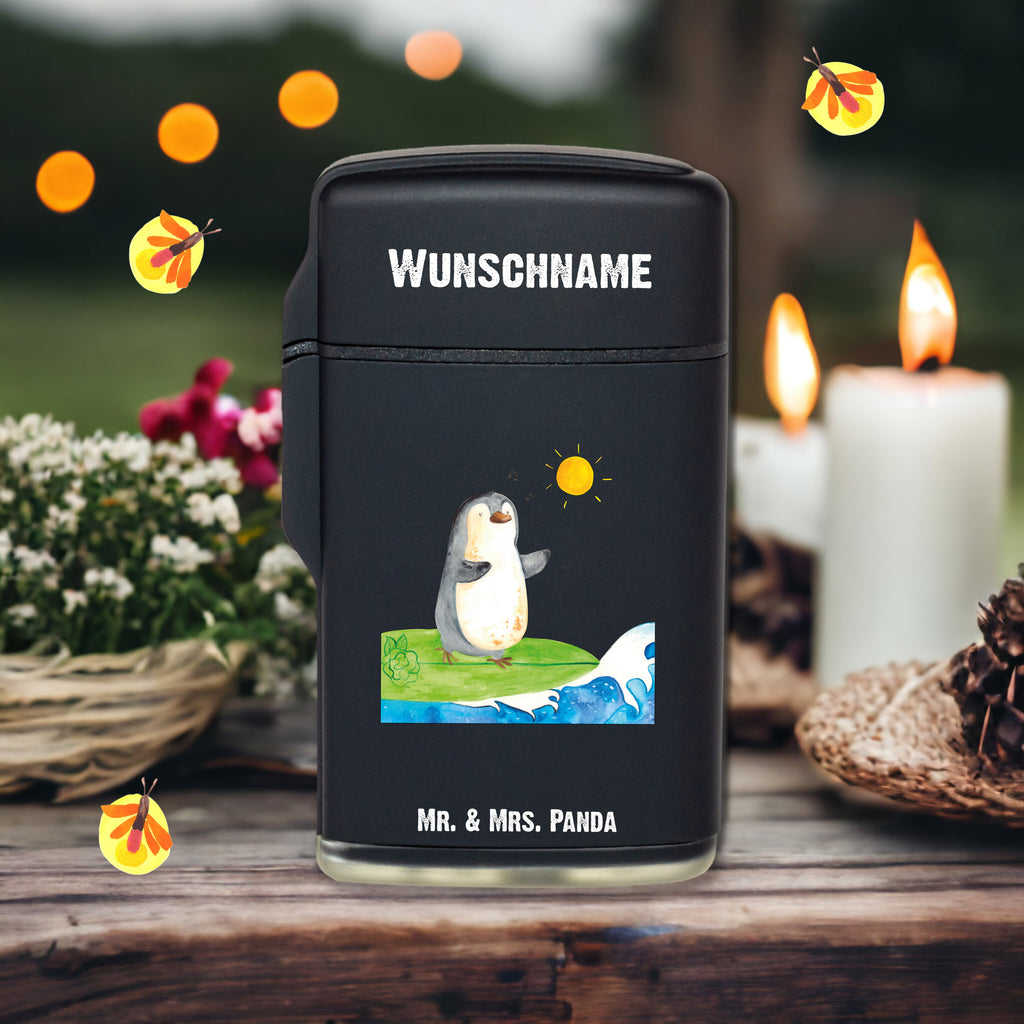 Personalisiertes Feuerzeug Pinguin Surfer Personalisiertes Feuerzeug, Personalisiertes Gas-Feuerzeug, Personalisiertes Sturmfeuerzeug, Pinguin, Pinguine, surfen, Surfer, Hawaii, Urlaub, Wellen, Wellen reiten, Portugal